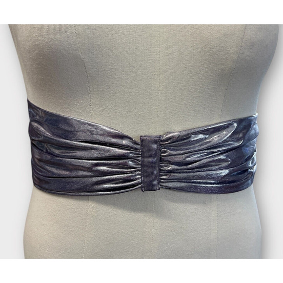 vintage 80s wide purple black metallic luster fabric lycra belt glam retro 38" - Picture 1 of 6